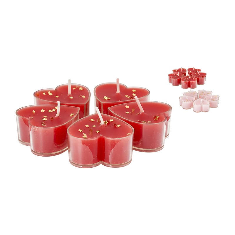 Theelichten hartjes - diverse kleuren - set van 5