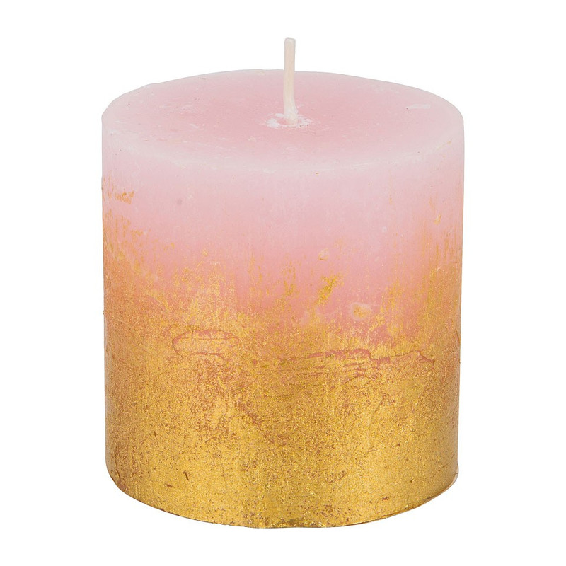 Kaars rustiek - roze/goud - 7x7cm