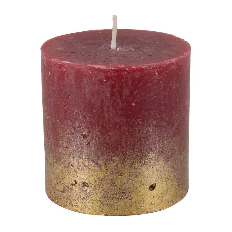 Kaars rustiek - rood/goud - 7x7cm