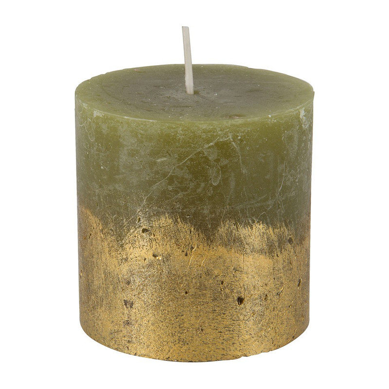 Kaars rustiek - groen/goud - 7x7cm