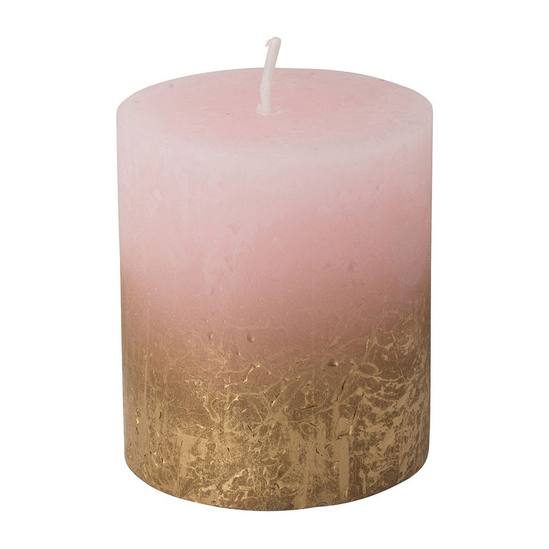 Kaars rustiek - roze/goud - 6.5x8 cm
