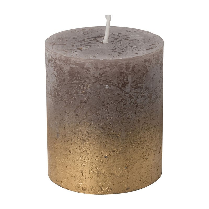 Kaars rustiek - taupe/goud - 6.5x8 cm