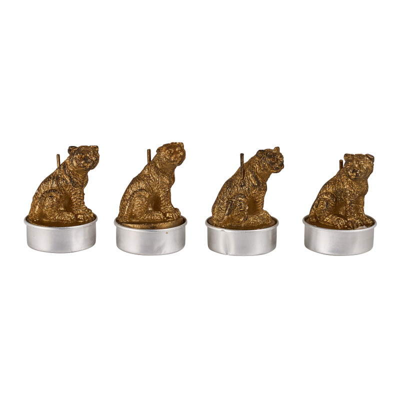 Theelicht tijger - goud - 4 stuks