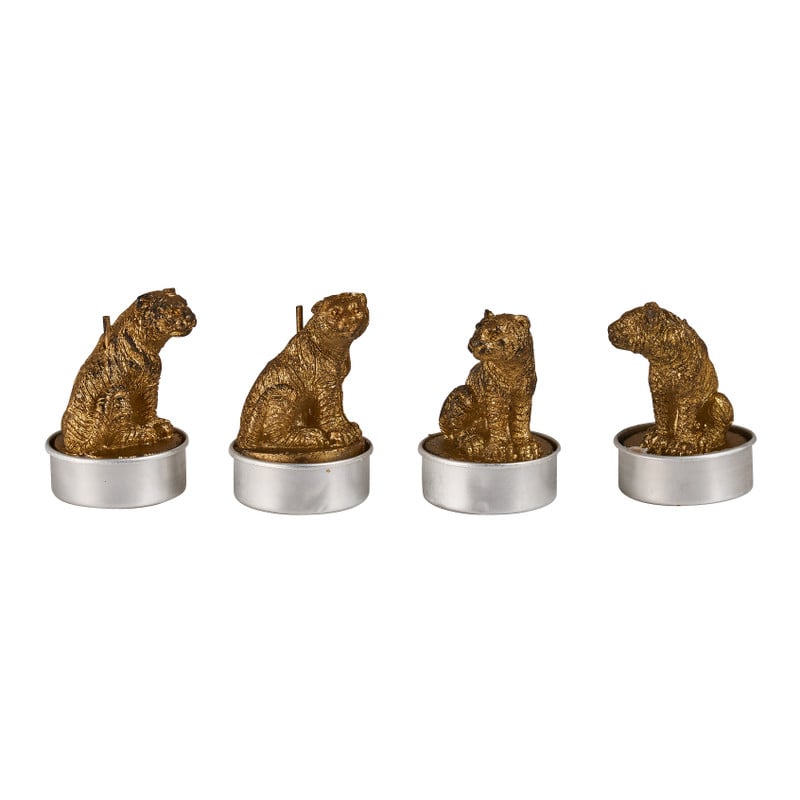 Theelicht tijger - goud - 4 stuks