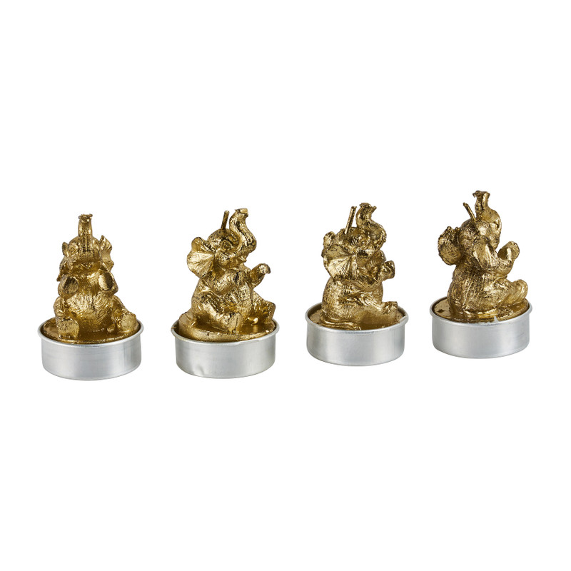 Theelicht olifant - goud - 4 stuks
