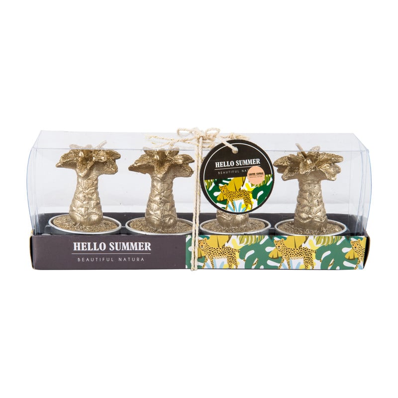 Theelichten palmboom - goudkleurig - set van 4