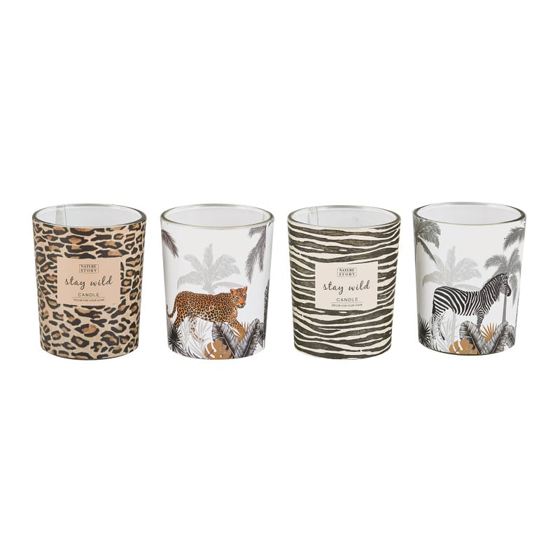Kaars in potjes - dierenprint - set van 4 - multikleur