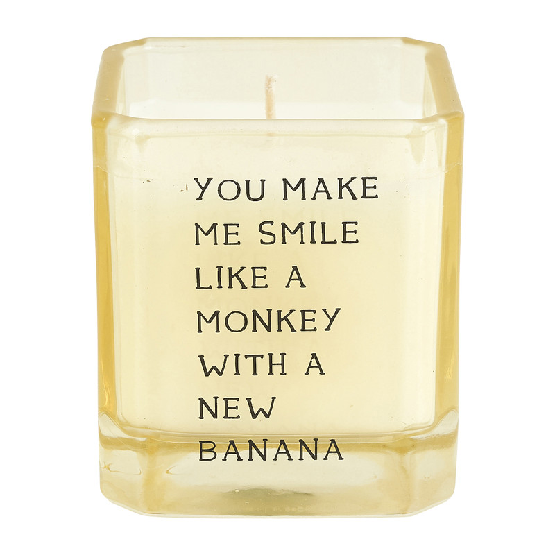 Kaars met quote - geel - 6x6x6.8 cm 