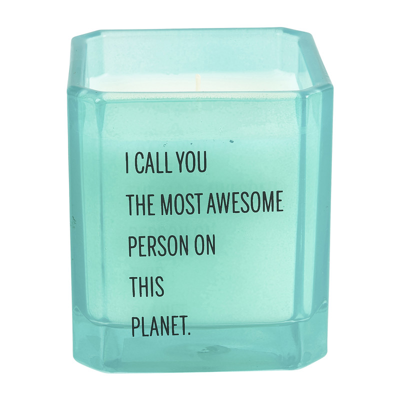 Kaars met quote - blauw - 7x7x8 cm  