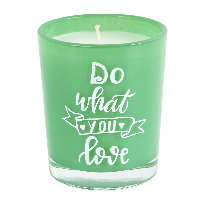 Kaars met quote - groen - ⌀5.5x6.5 cm 