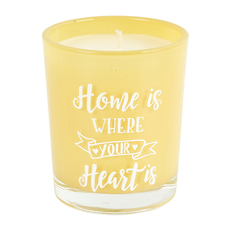 Kaars met quote - geel - ⌀5.5x6.5 cm 