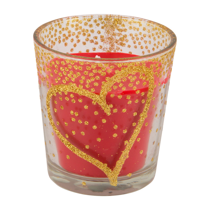 Kaars in glas -  hart - goud/rood 