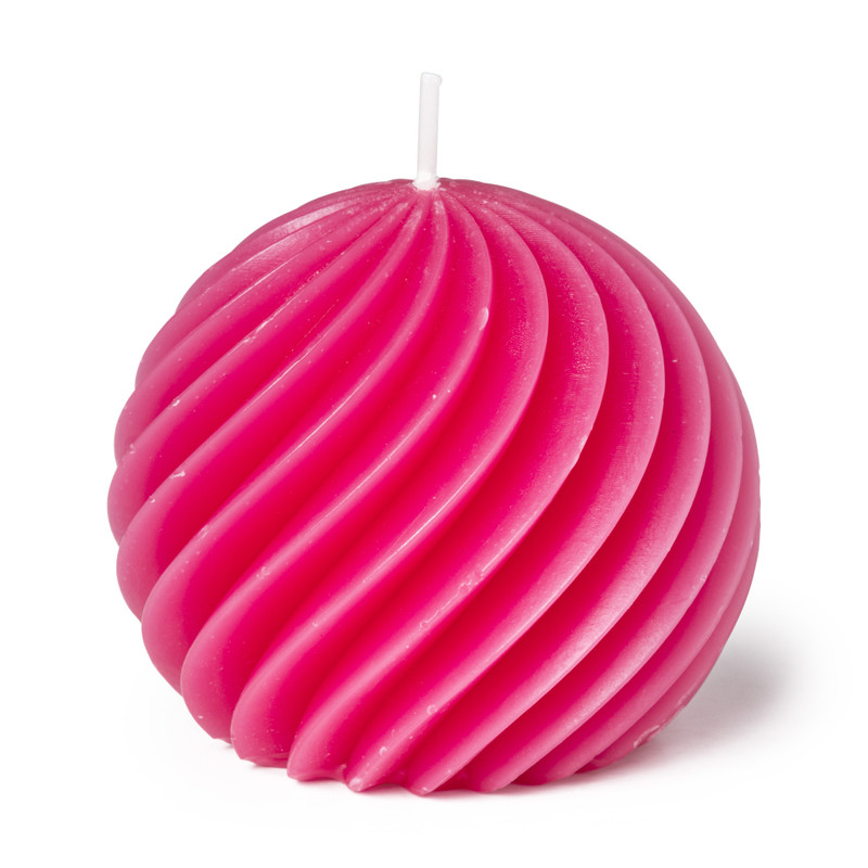 Kaars bol lijnen - roze - ø8x7 cm