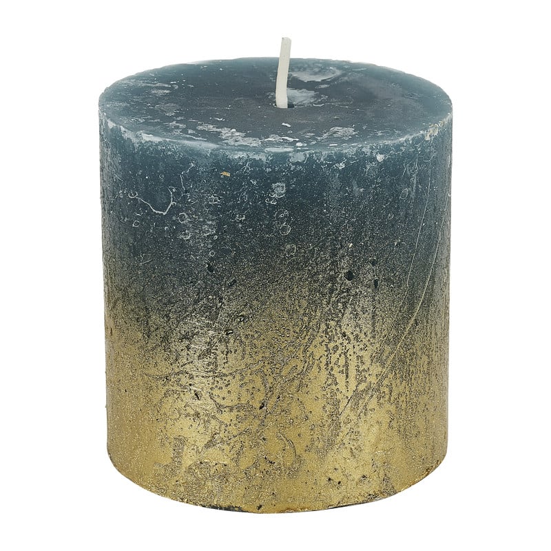 Kaars petrol fading goud - 7x7 cm 