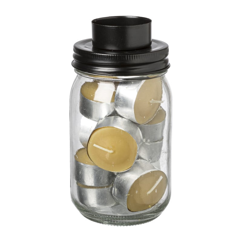 Theelichthouder jar - okergeel - ø7,8x15 cm