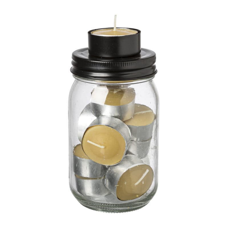 Theelichthouder jar - okergeel - ø7,8x15 cm