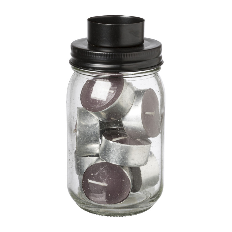 Theelichthouder jar - paars - ø7,8x15 cm