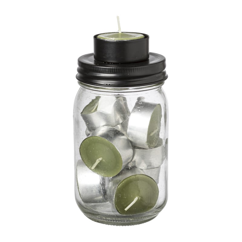 Theelichthouder jar - groen - ø7.8x15 cm