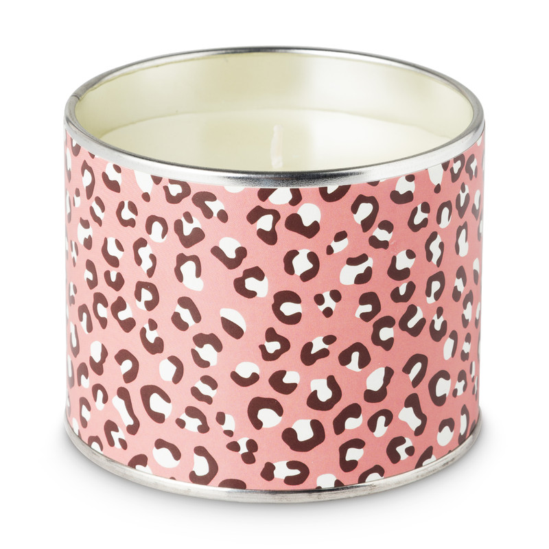 Kaars in blik pinkpanter print - ø10 cm