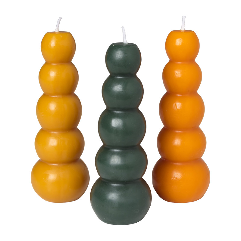 Kaars stapel bollen - groen - ø5x15 cm