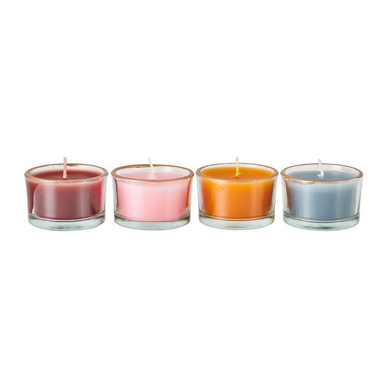 Kaars in glas laag - gekleurd - set van 4
