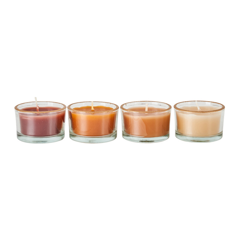 Kaars in glas laag - aarde - set van 4