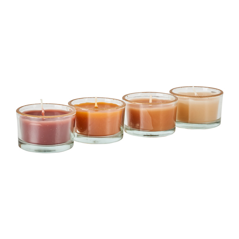 Kaars in glas laag - aarde - set van 4