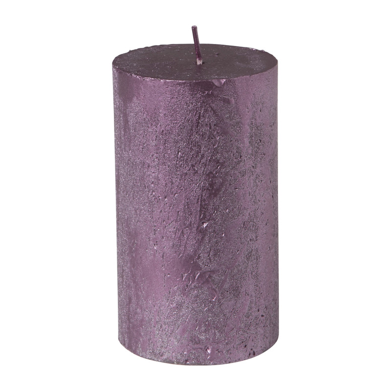 Kaars rustiek metallic - paars - ⌀7x12 cm 