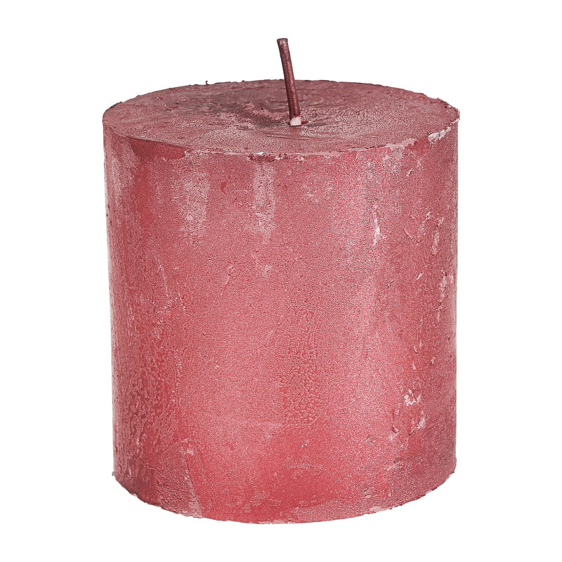 Kaars rustiek metallic - rood - 7x7 cm 