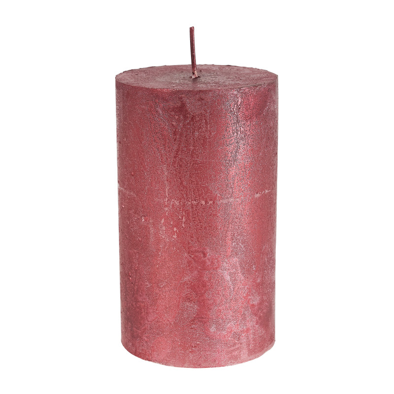 Kaars rustiek metallic - rood - 7x12 cm 