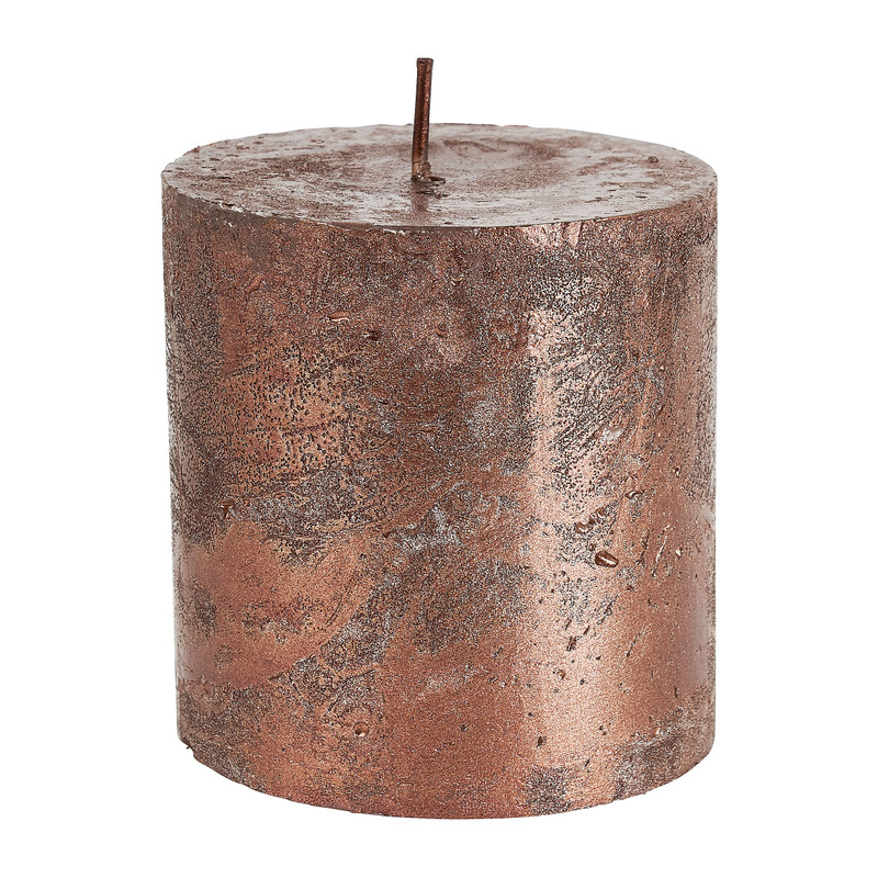 Kaars rustiek metallic - koper - 7x7 cm 