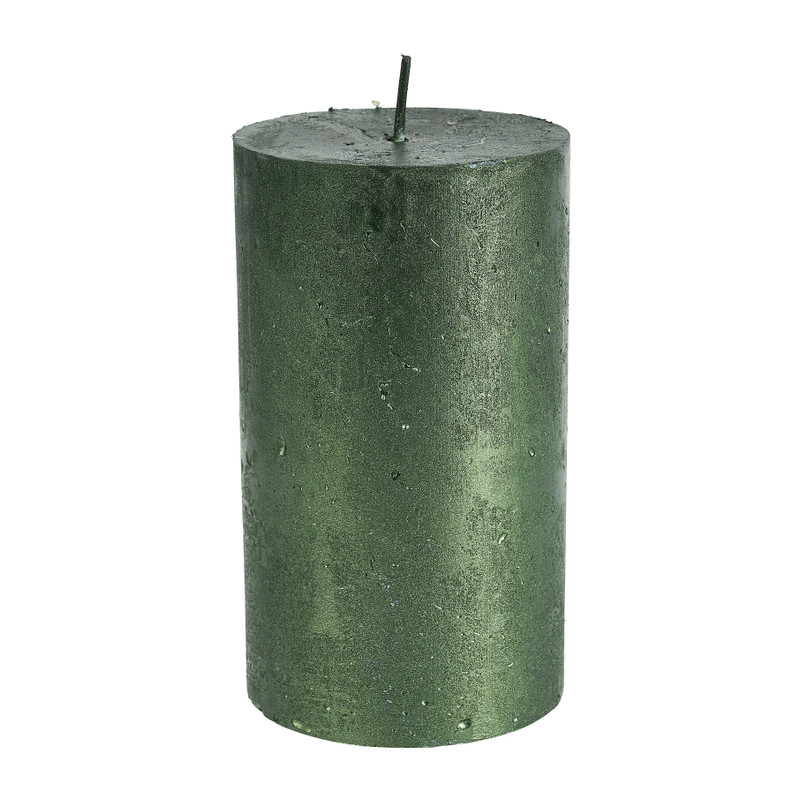 Kaars rustiek metallic - groen - ⌀7x12 cm 