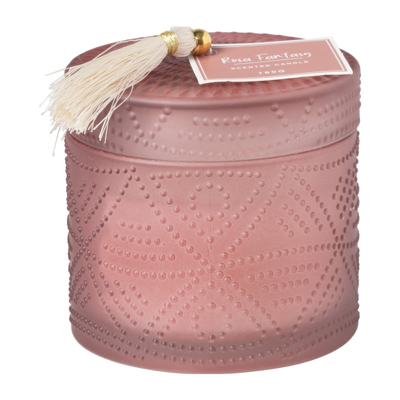 Geurkaars met tassel - roze - Ø9x8.5 cm