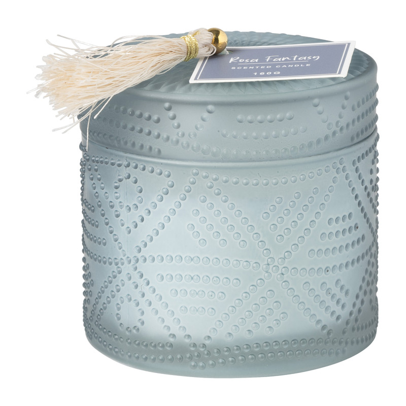 Geurkaars met tassel - blauw - Ø9x8.5 cm