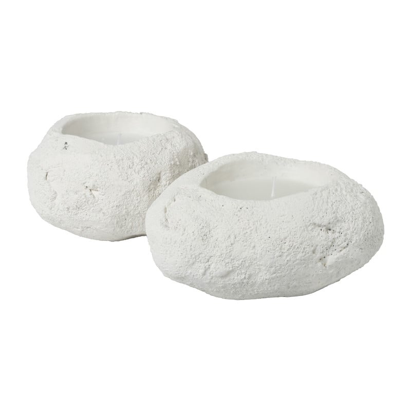 Kaars in steen bol - wit - 13x11x7 cm