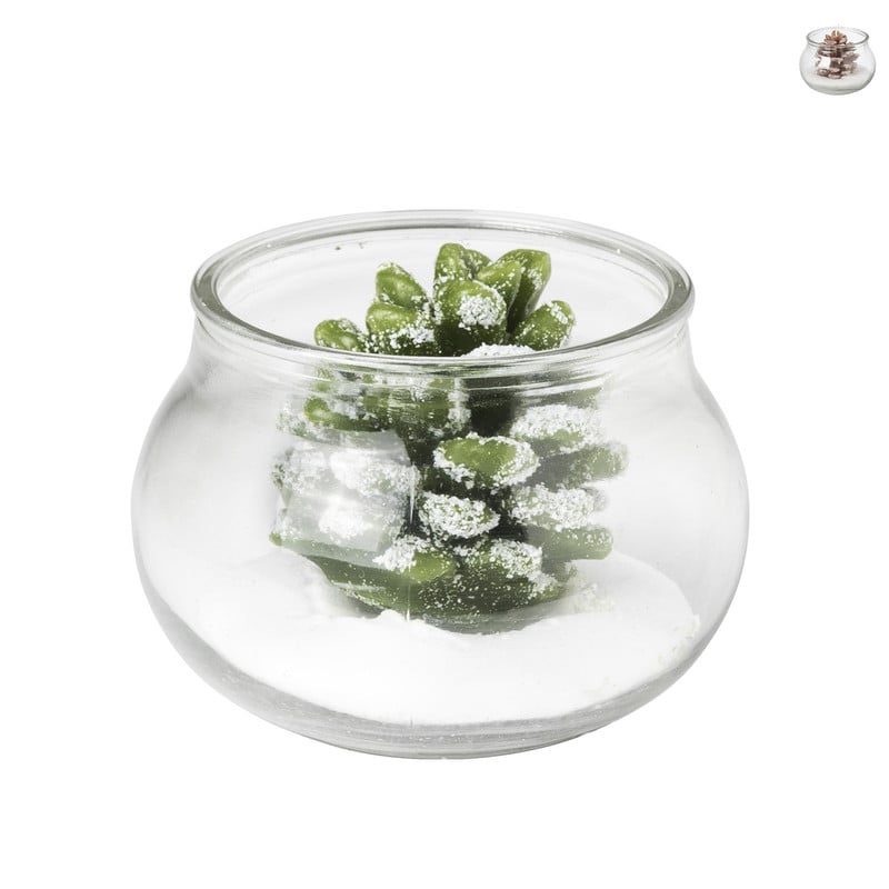Kaars in glas dennenappel - diverse kleuren - 9x5x6x7 cm  