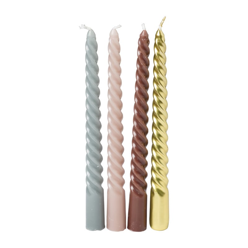 Gedraaide kaarsen set van 4 - multikleur - 20 cm