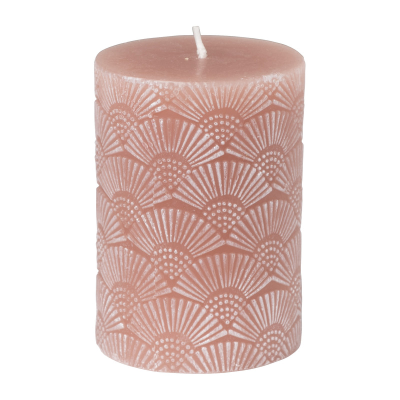 Kaars met print - zachtroze - ⌀7x10 cm 