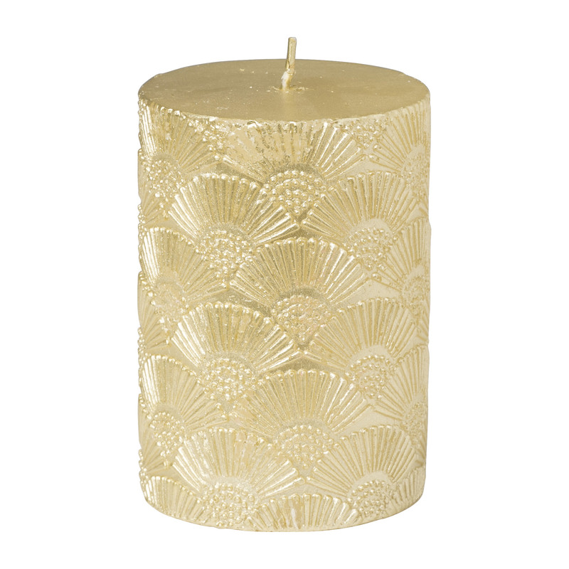 Kaars met print - goud - ⌀7x10 cm 