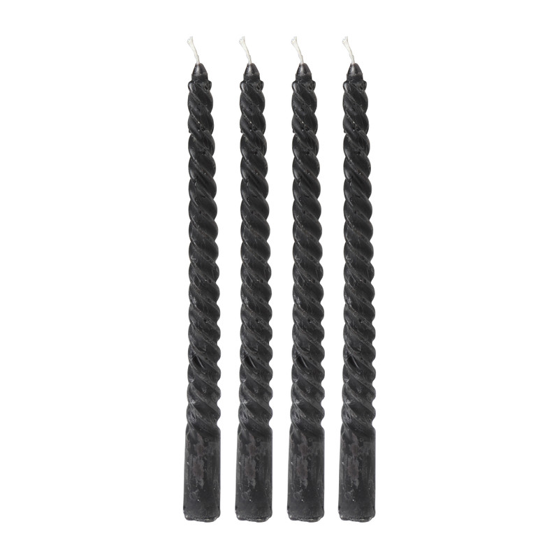 Gedraaide kaarsen - zwart - set van 4