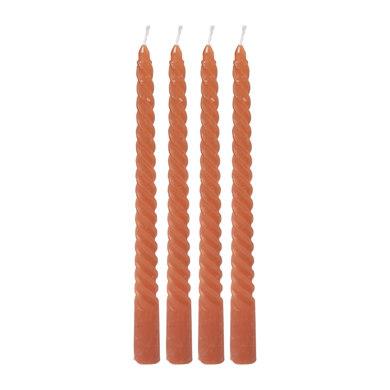 Gedraaide kaarsen - terra - set van 4