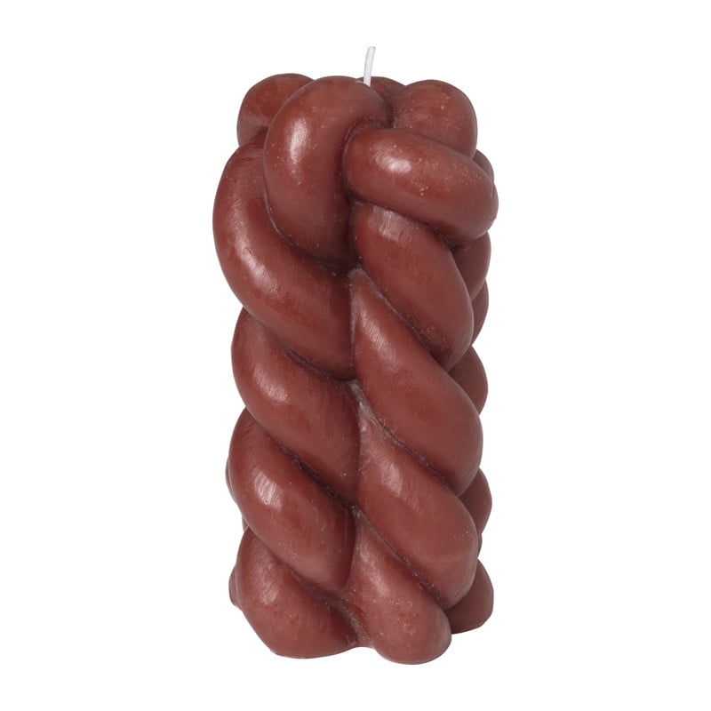 Kaars gevlochten - rood - 7.5x7.5x14 cm