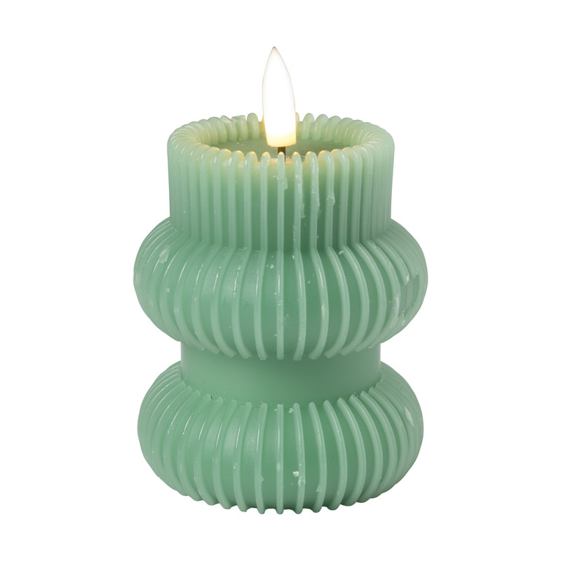 LED kaars rib - groen - ø7.5x11.5 cm