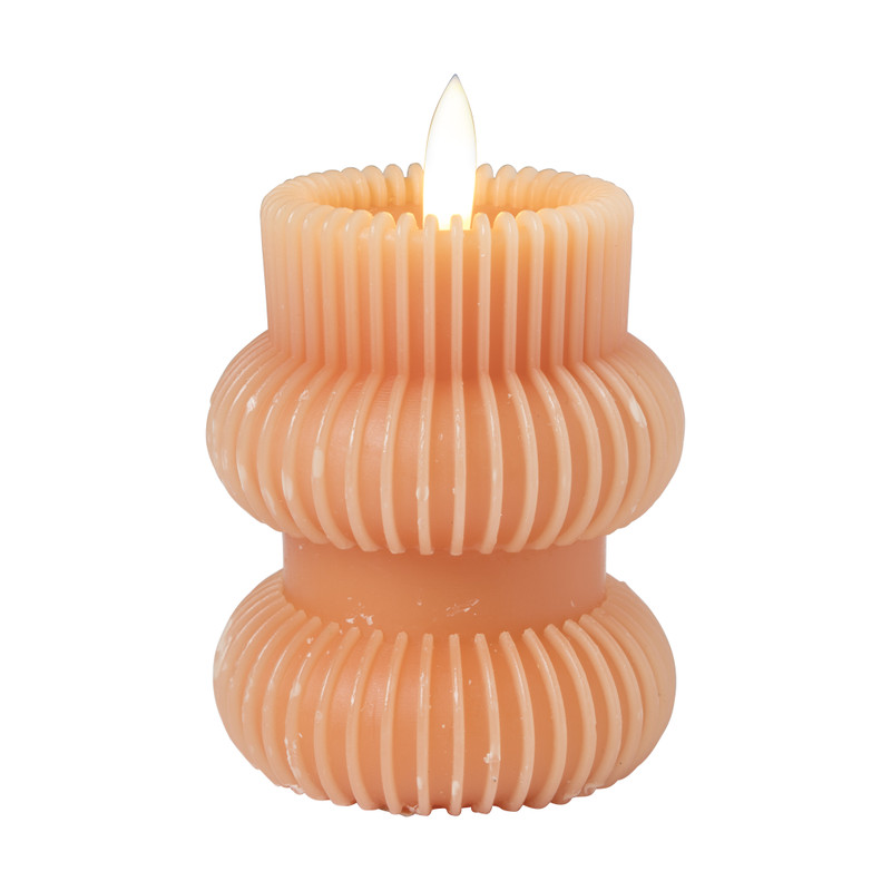 LED kaars rib - oranje - ø7.5x11.5 cm