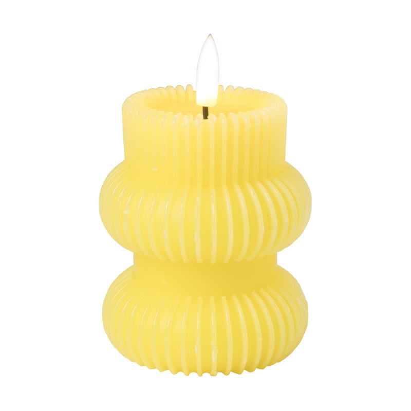 LED kaars rib - geel - ø7.5x11.5 cm