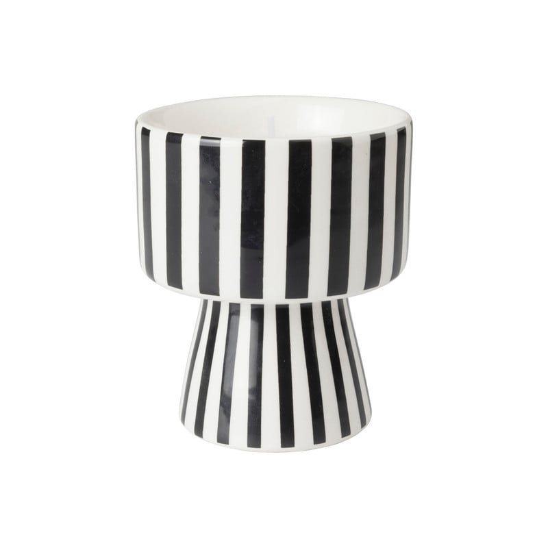 Kaars in gestreepte pot - zwart/wit - ø7.5x9 cm