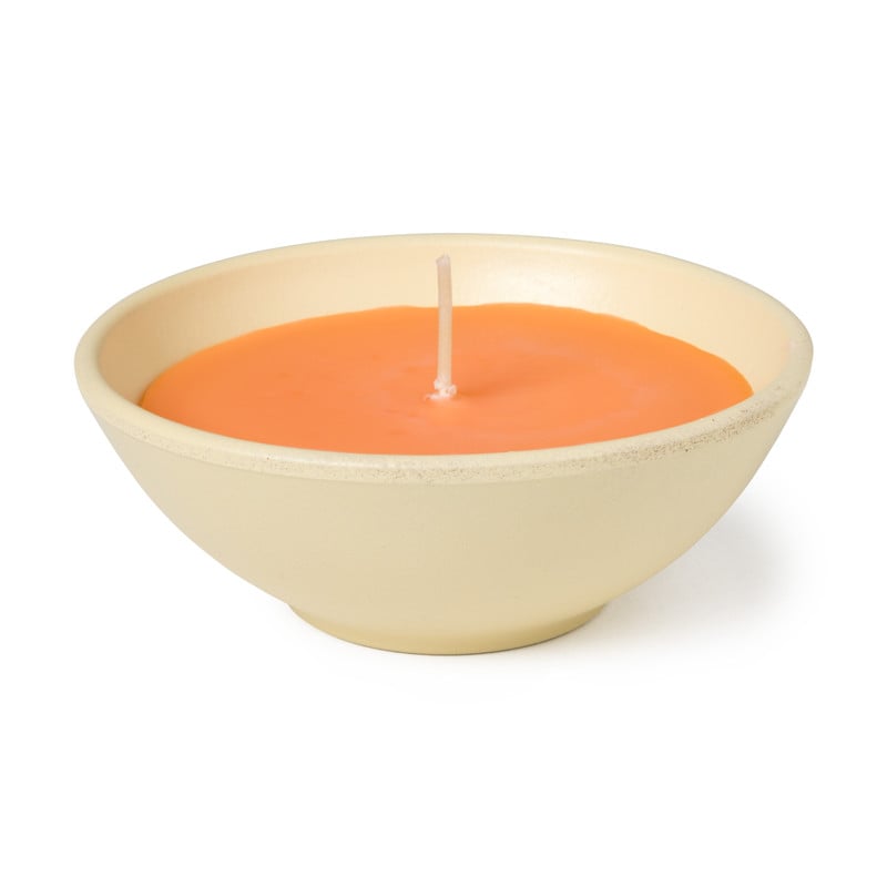 Kaars in terracotta schaal - neon oranje - ø5.5x15 cm