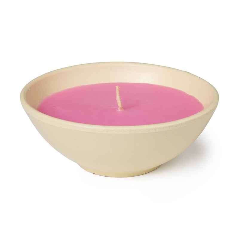 Kaars in terracotta schaal - neon roze - ø5.5x15 cm