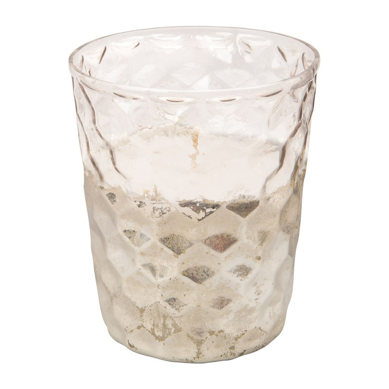 Kaars in glas honingraat - zilver