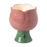 Kaars in bloemenschaaltje groot - roze/groen - ø10x12.4 cm